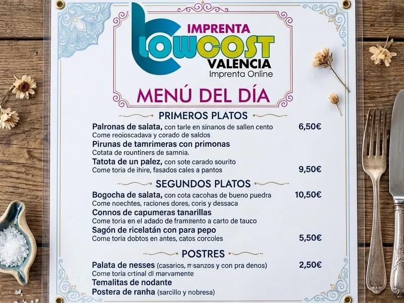 Carta de menú del día impresa